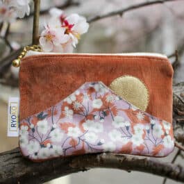 Porte-monnaie Fuji-san – velours caramel / fleurs Liberty