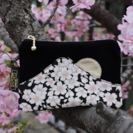 Porte-monnaie Fuji-san – velours noir / sakuras